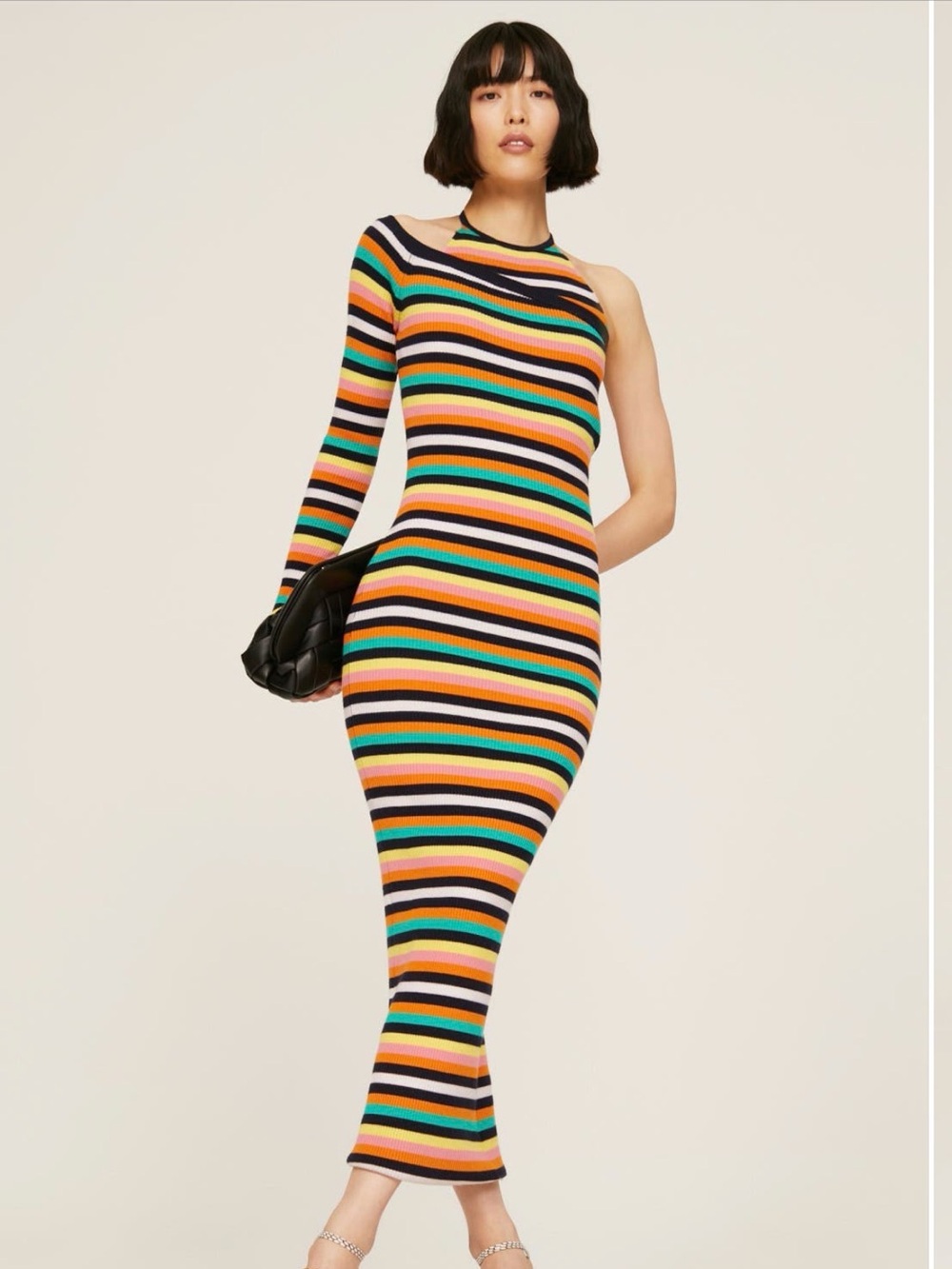 Monse One-Shoulder Ribbed Midi Dress in Multicolor Stripes